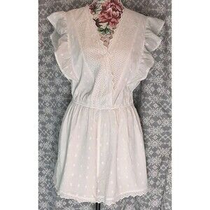 American Eagle White Eyelet Ruffle Summer Romper V-Neck L Coquette Lolita Beach